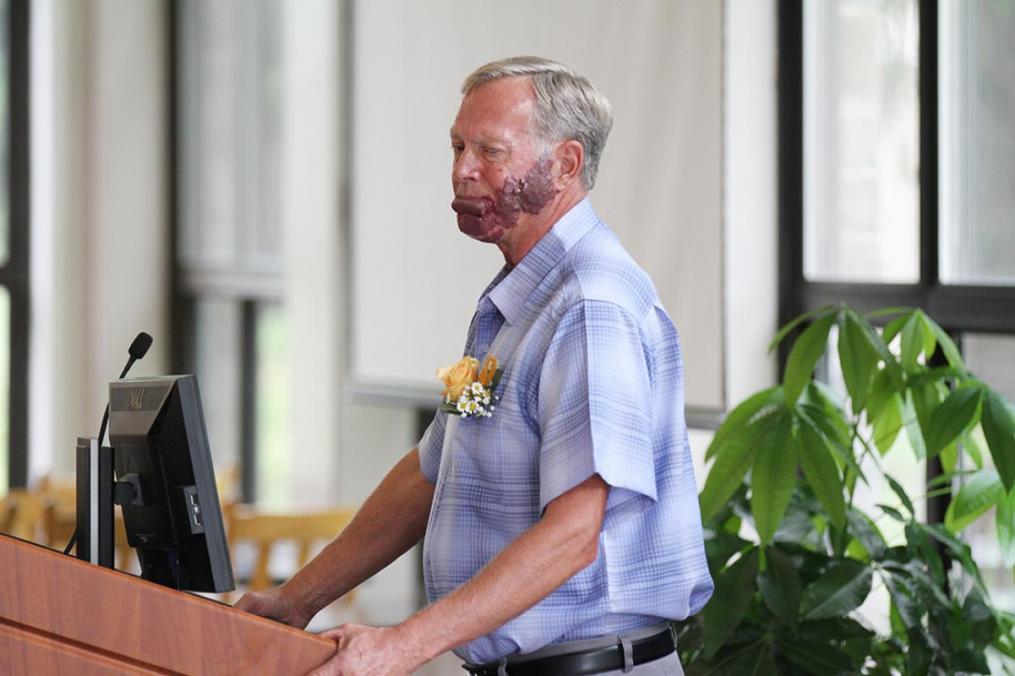 Norm Koek, the 2019 Stork Award recipient, speaks after receiving the award. 